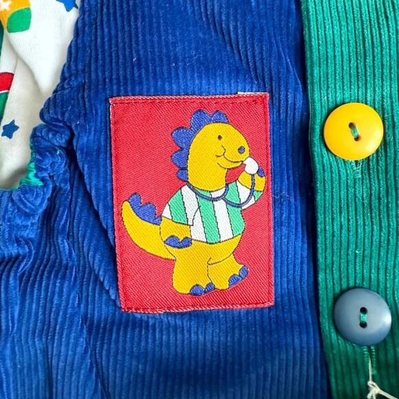 Vintage 90s MGM Kid's Fashion 3-Piece Overalls Set Boys 24M Corduroy Dino Print - Picture 5 of 10